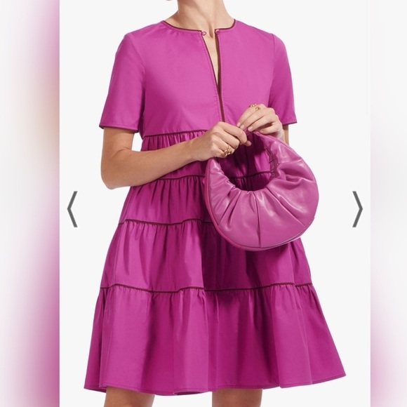 Staud purple midi cotton tiered dress with pockets $285 Size M LIKE NEW - Picture 3 of 5